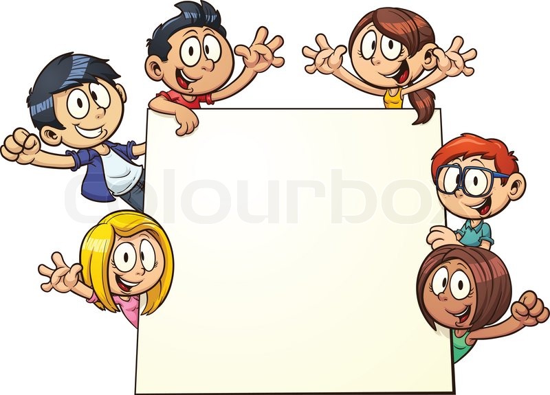 Cartoon Kids Holding A Sign  Vector Clip Art Illustration With Simple