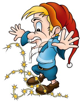Cartoon Of An Elf Tangled Up In Tinsel   Royalty Free Clip Art