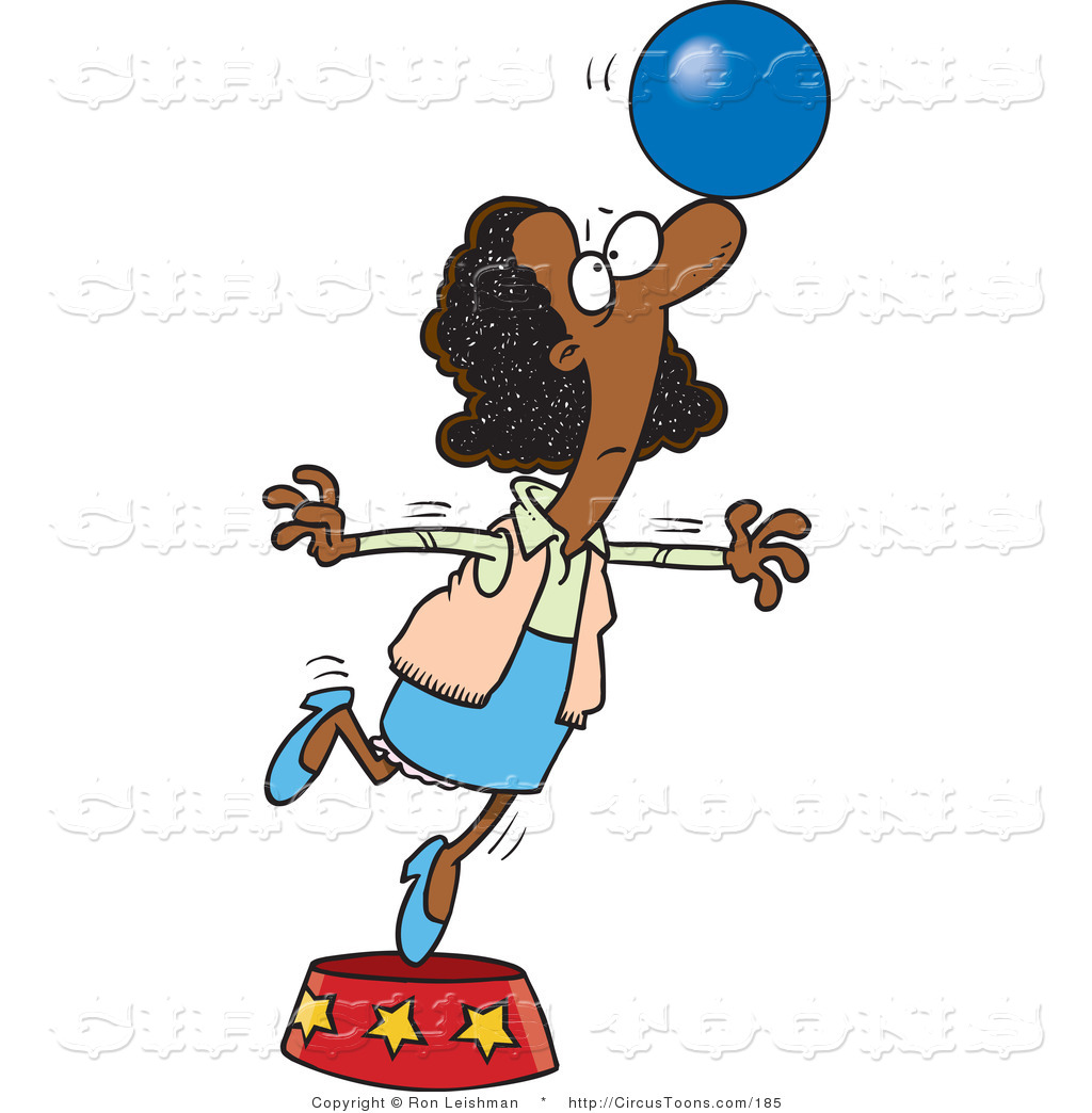 Circus Clipart Of A Cartoon African Businesswoman Balancing A Ball On