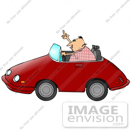 Clip Art Graphic Of A Man Driving A Convertible Car Flipping Someone