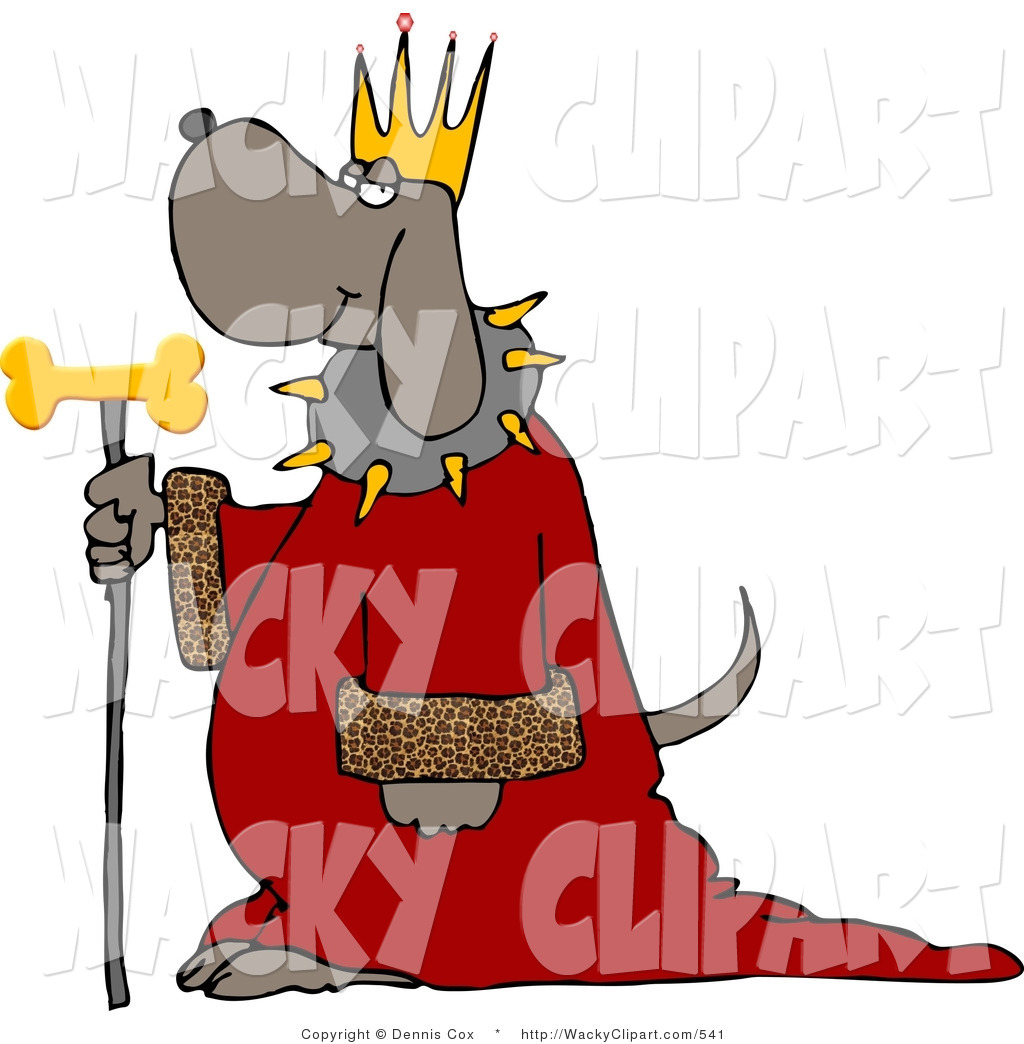 Clipart Of A Dog Wearing King S Crown Royal Red Robe And Holding A