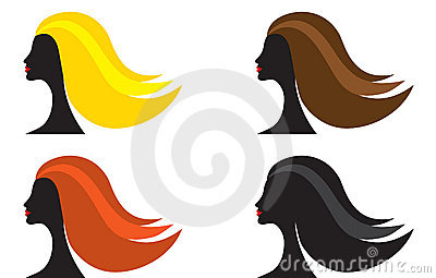 Female Silhouettes With Different Color Of Hair Vector Illustration