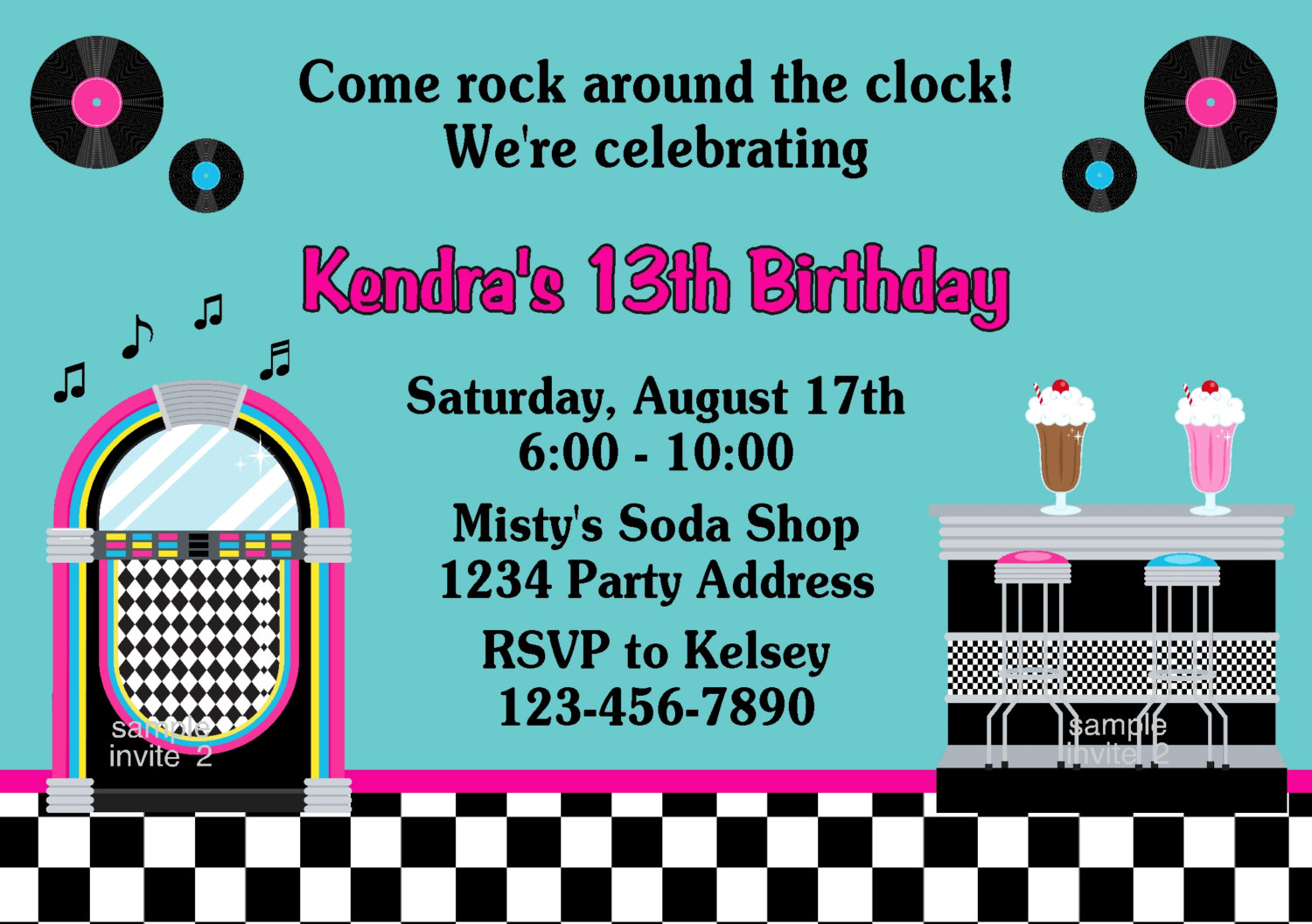 Fifties Party Invitation Malts Jukebox Birthday By Jcsaccents