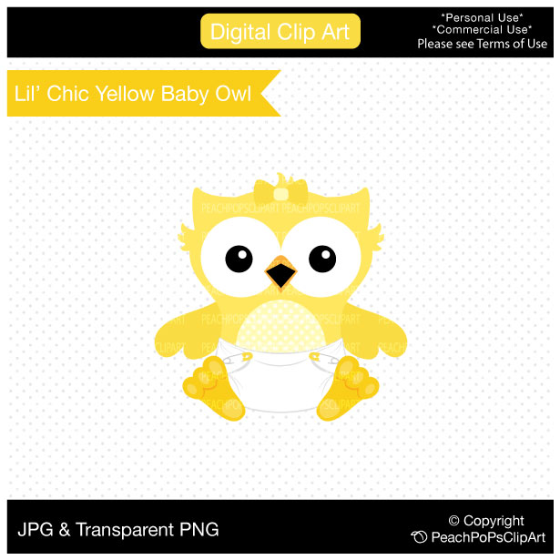 Lil Chic Yellow Baby Owl   Digital Clip Art
