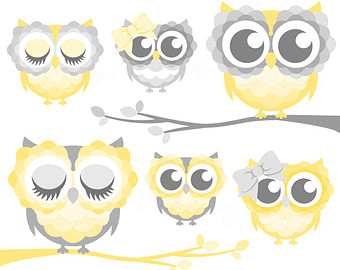 Nursery Owl Clip Art Digital Prin Table Grey And Yellow Owl Clipart