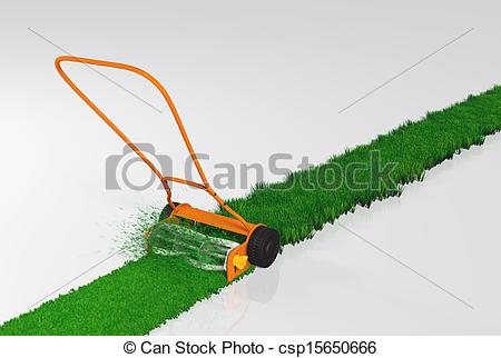 Of A Push Lawn Mower Is Working   An Orange Push Lawn Mower