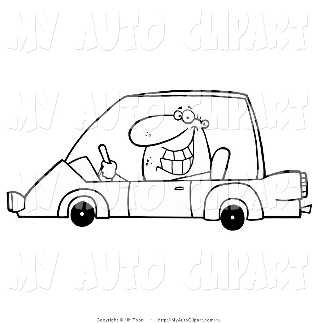 Vector Clip Art Of A Coloring Page Of A Grinning Man Driving A Car By