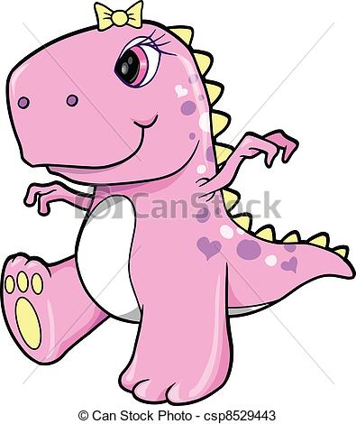 Vector   Cute Pink Girl Dinosaur T Rex   Stock Illustration Royalty