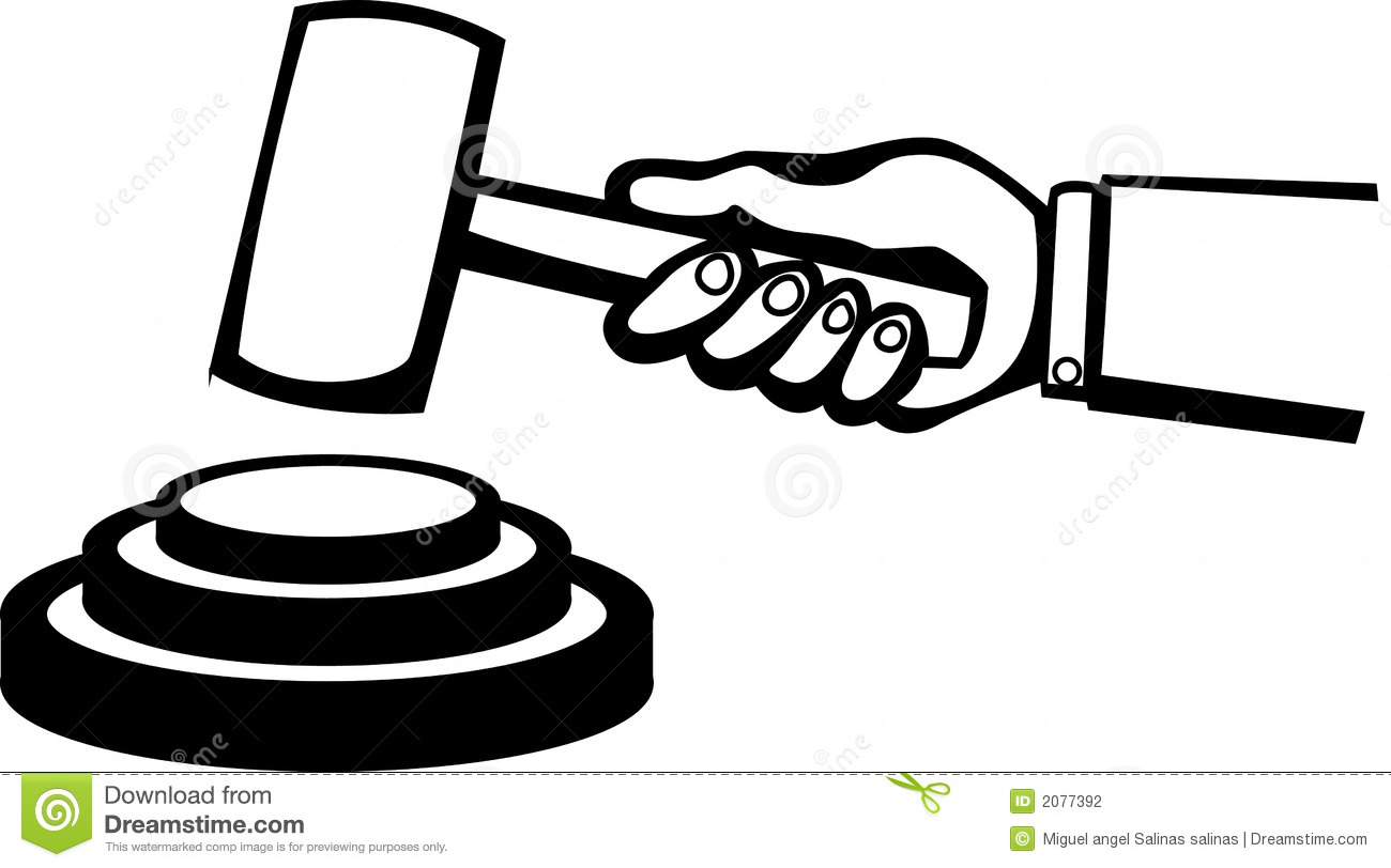 Vector Illustration Of A Hand Holding A Judge Or Auction Hammer