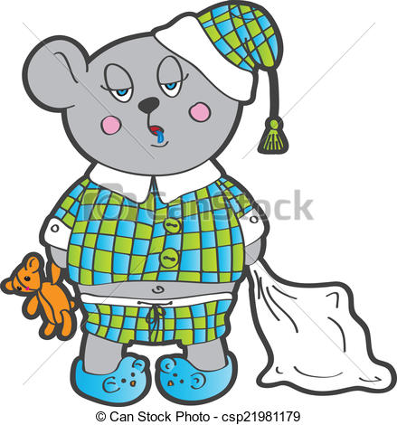     Bear In Pajamas With A Pillow And Soft Toy His Hands  Vector Character