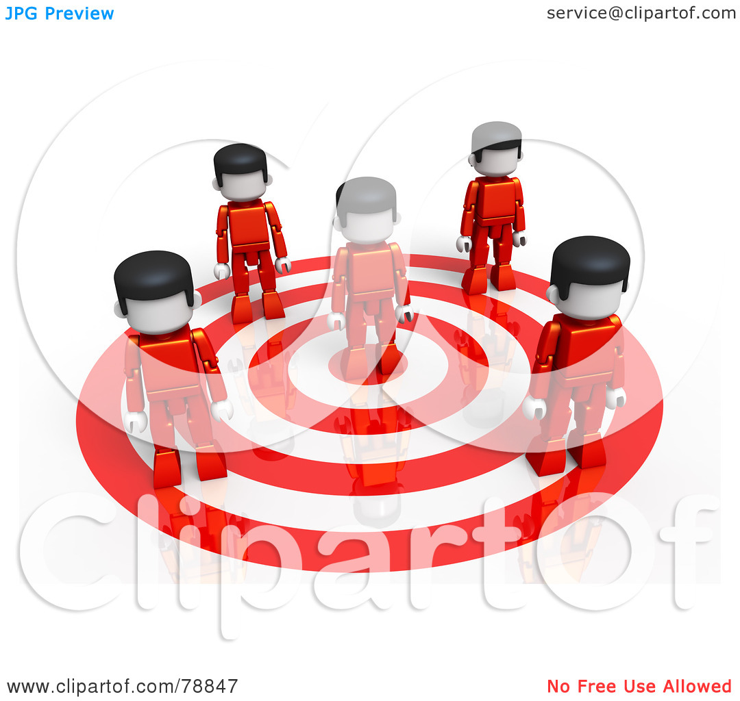 Clipart Illustration Of A 3d Red Group Of People Standing On A Target