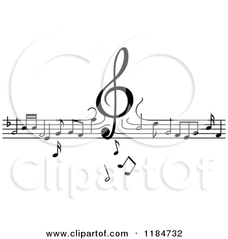 Clipart Of A Black And White Border Of A Clef Dropping Down On Lines    
