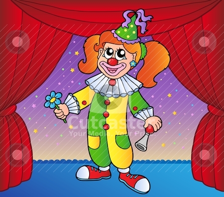 Clown Girl On Circus Stage 1 Stock Vector Clipart Clown Girl On