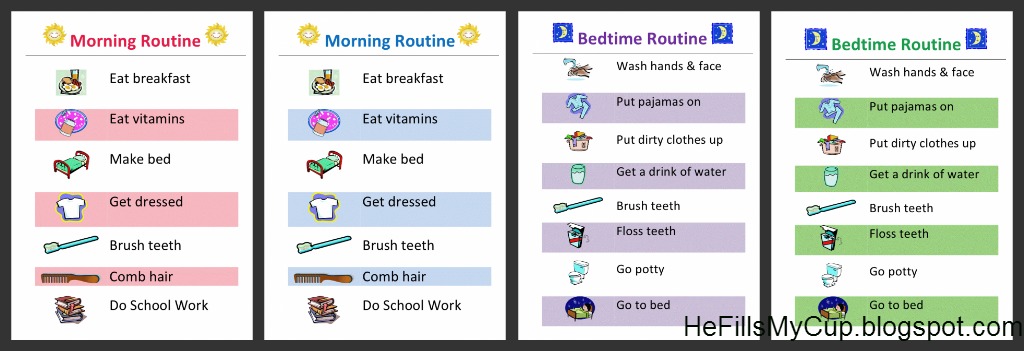 He Fills My Cup   Free Printable Morning   Bedtime Routine Charts    