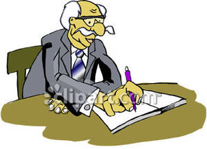 Old Man Writing In A Ledger   Royalty Free Clipart Picture