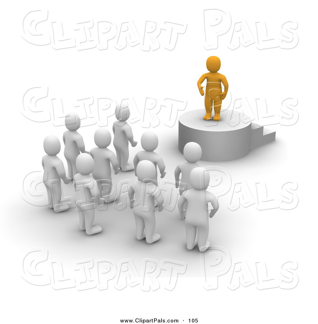 Pal Clipart Of A 3d Orange Man Standing On A Podium And Speaking To