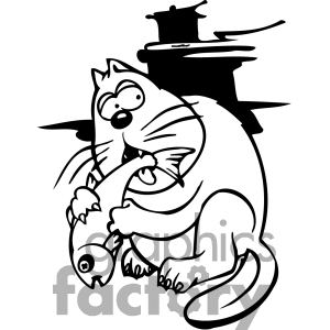     And White Cat Eating A Big Fish Clipart Image Picture Art   377105