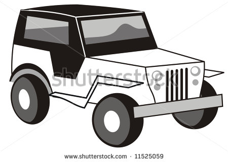 Art Illustration In Black And White  A Stylized Jeep   Stock Vector