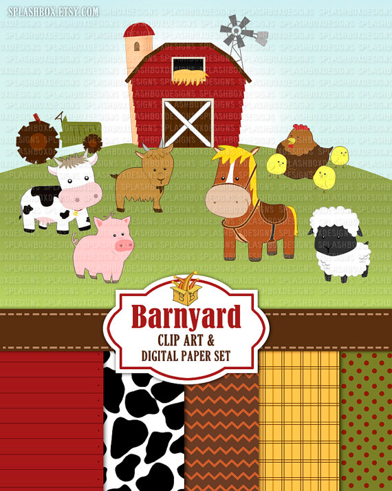 Barnyard Animals Clip Art Barn Clip Art Set Farm Clip Art   Cow Goat    