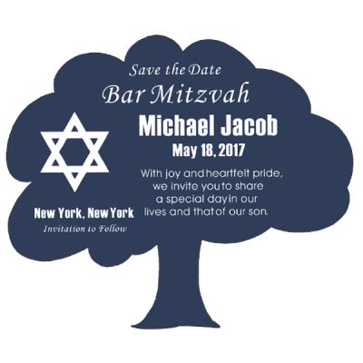 Cheap Cobalt Blue Oak Tree Shape Personalized Bar Mitzvah Theme Custom