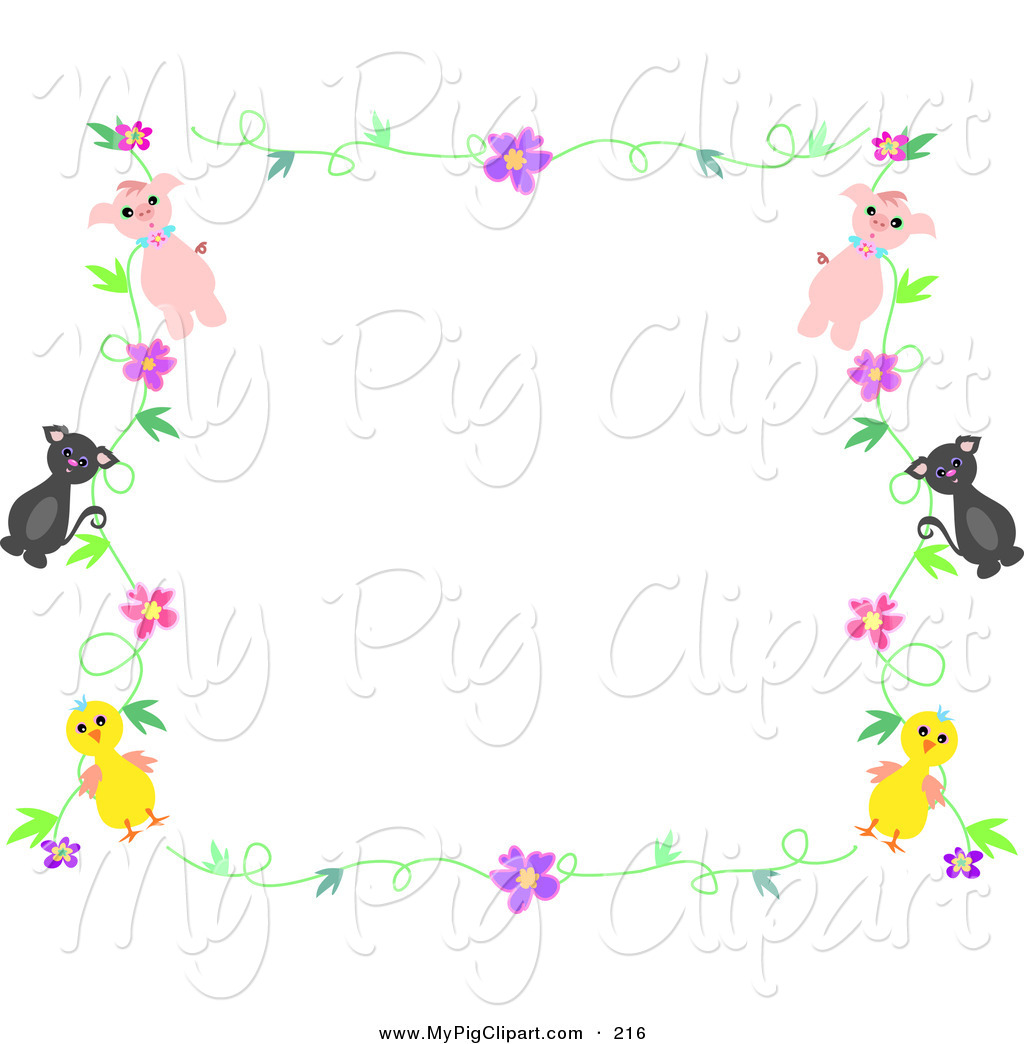 Clipart Of A Pig Cat And Chick Floral Stationery White Border By