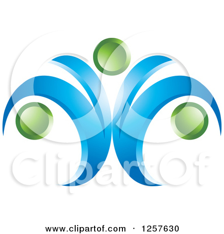 Clipart Of An Abstract Blue Wave And Green Orb Logo   Royalty Free