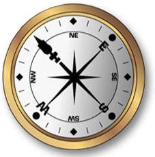 Drawing Of A Gold Rimmed Compass With Its Needle Pointing To North