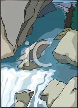 Illustration Of A Waterfall Surrounded By Large Rock Clipart Image Jpg