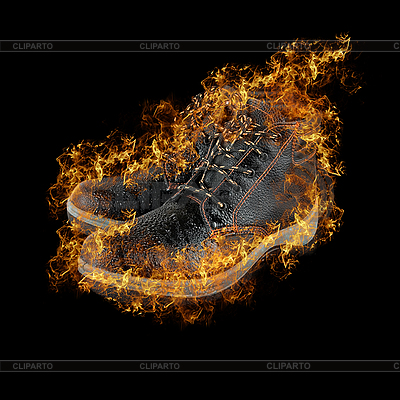 Modern Working Boots At Fire Isolated On Black Background     Ruslan