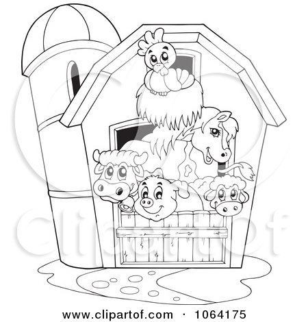 Outlined Barnyard Animals In A Barn
