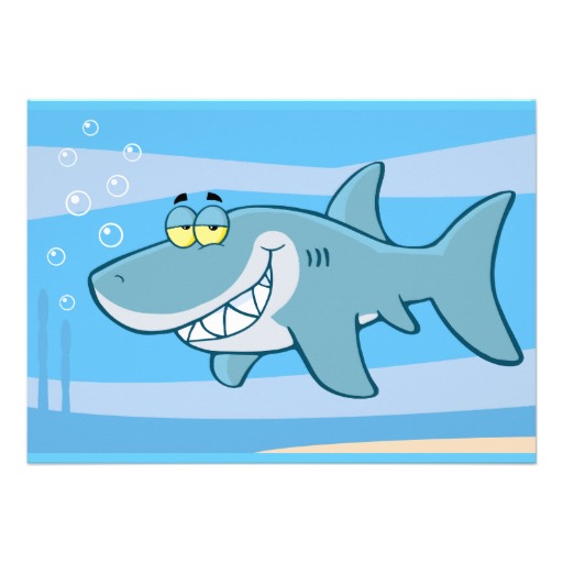 Png Cartoon Shark Underwater Funny Blue Fish 5 X 7 Invitation Card
