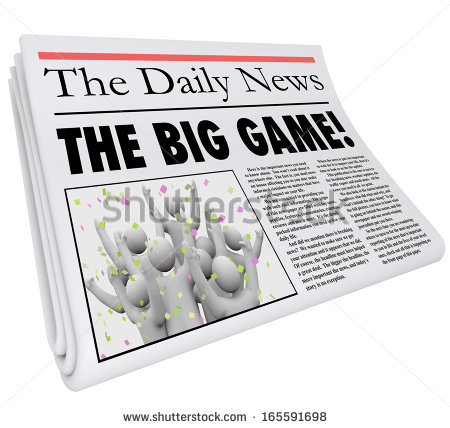 The Big Game Newspaper Headline Sports News Score   Stock Photo