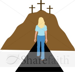 Woman Walking Towards Repentance   Cross Clipart