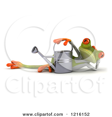 3d Green Springer Frog Reclined In A Gardening Apron By A Wa
