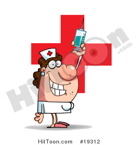 Big Red Cross And Holding Up A Big Needle And Syringe Of Medicine Jpg