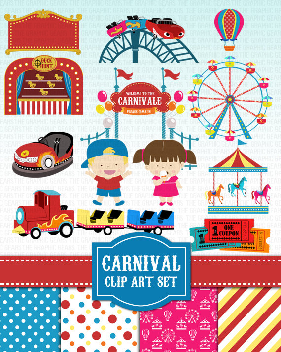Carnival Clip Art Amusement Park Fair Clipart Set   Carnivale Rides