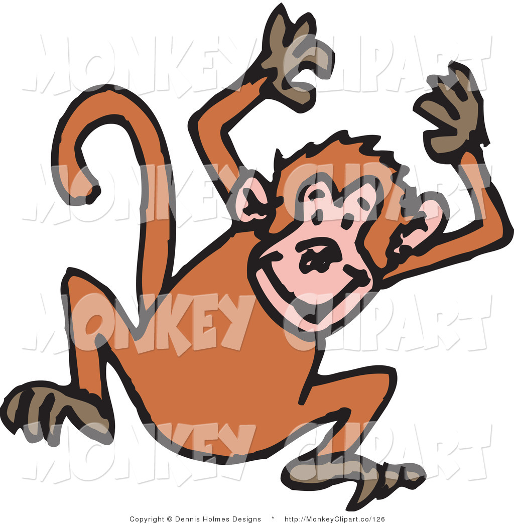 Clip Art Of A Hyper Brown Monkey Jumping Up And Down With His Hands    