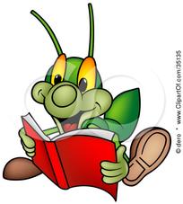 Clipart Illustration Of A Green Cricket Reading An Exciting Story Book