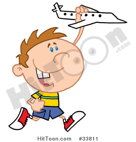 Clipart Illustration Of A Happy Caucasian Boy Running And Playing With