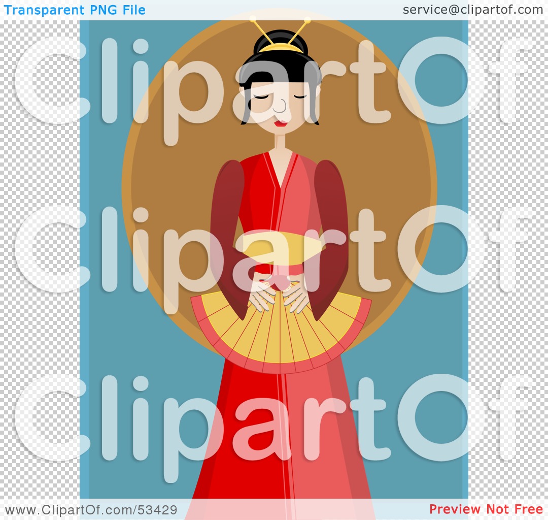 Clipart Illustration Of A Peaceful Geisha Woman In A Red Kimono By