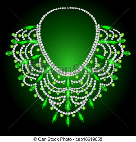 Clipart Vector Of Feminine Vintage Necklace With Green Gems