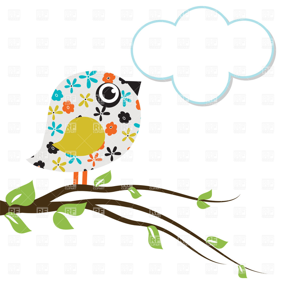 Cute Beautiful Bird With Cloud For Text Download Royalty Free Vector
