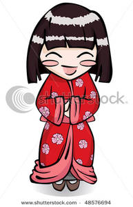 Free Clipart Image  Smiling Japanese Anime Girl In A Red Kimono