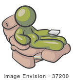 Graphic Of A Chubby Olive Green Guy Character Sitting In A Lazy Chair