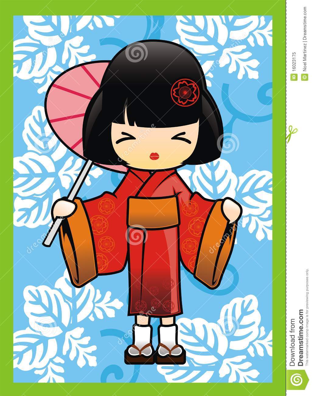 Japanese Girl In Red Kimono Vector Royalty Free Stock Photo   Image