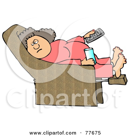 Lazy Or Sick Woman Resting In A Recliner Chair With A Remote Control