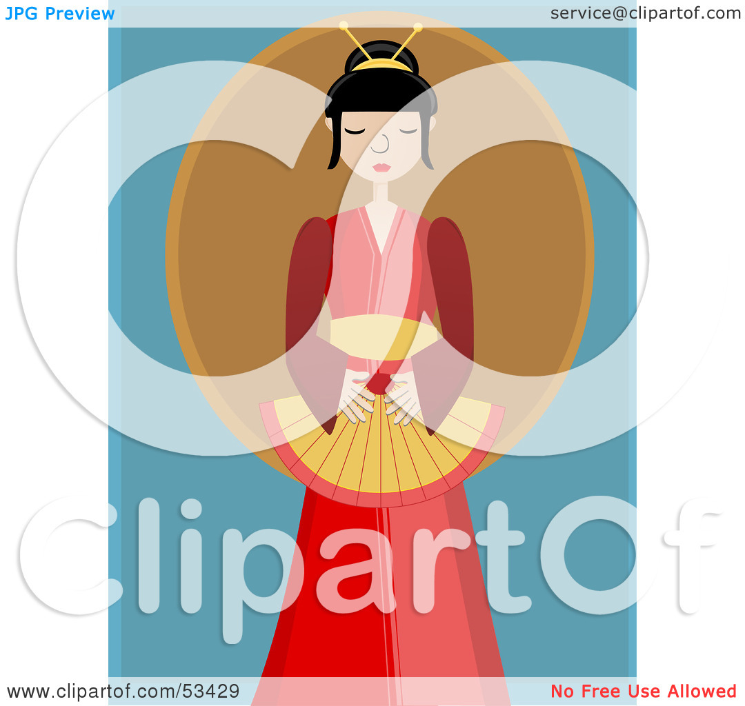 Rf  Clipart Illustration Of A Peaceful Geisha Woman In A Red Kimono