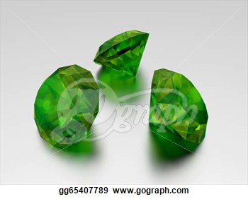 Stock Illustration   3d Emerald   3 Green Gems   Grey Background  Clip