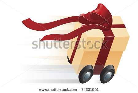 Very Fast Gift Zooming Along On Wheels  Concept For Shipping Fast