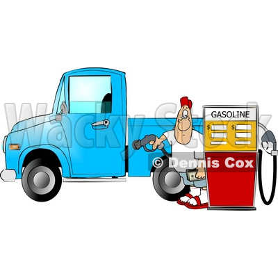 At The Gas Station Pumping Diesel Fuel Into His Pickup Truck Clipart